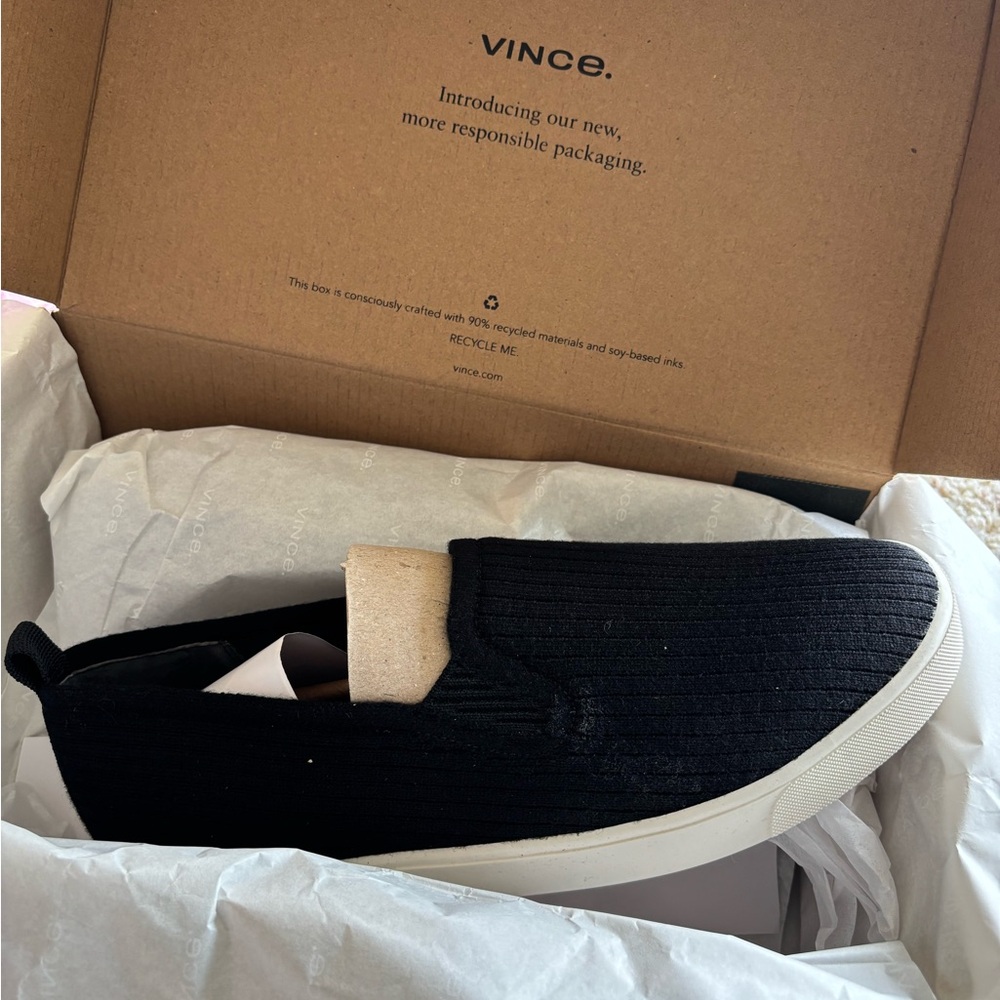 Vince Black and Cream Women's Slip-On Sneakers